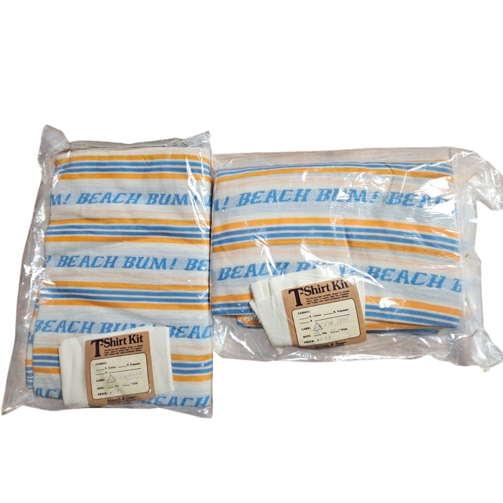 Lot of 2 Vintage Stretch & Sew Beach Bum T-Shirt Kit Striped Knit Fabric NWT